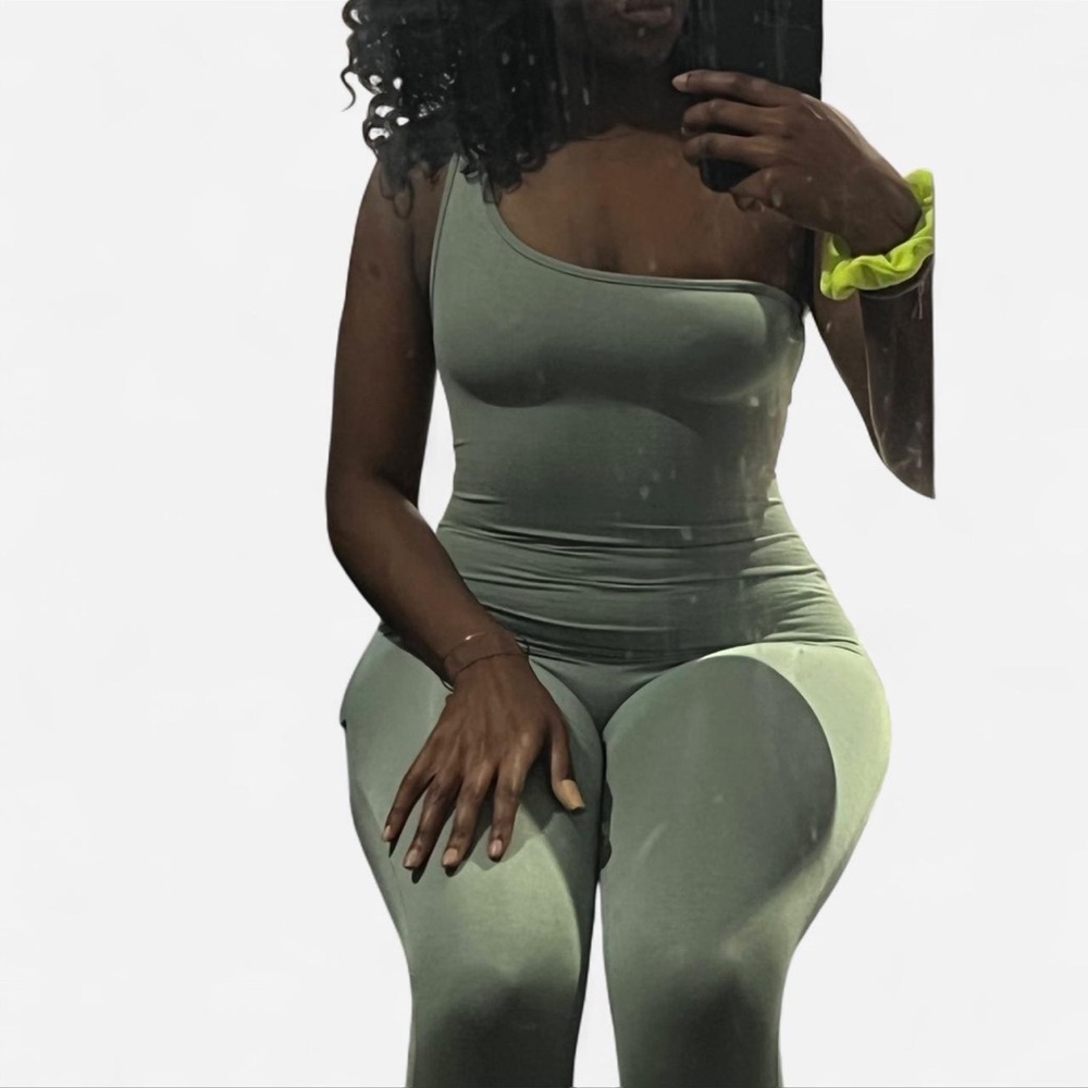 JLUXLABEL Olive Green One-Shoulder Jumpsuit